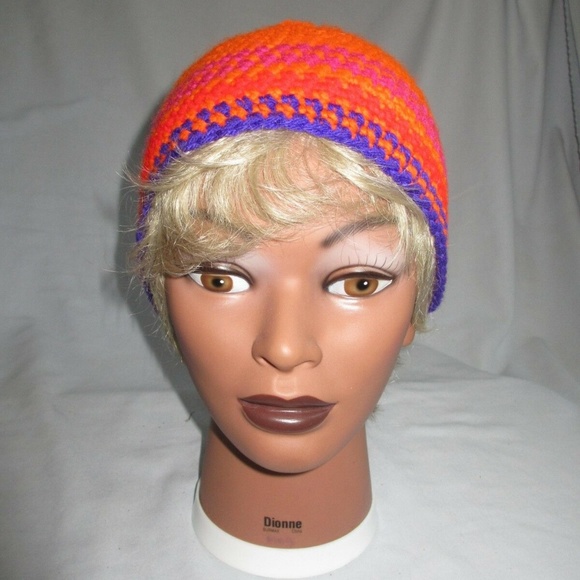 HAT Crochet New Handmade Hat 20"-22" Kids BOY GIRL WOMEN ORANGE PURPLE - Picture 2 of 5